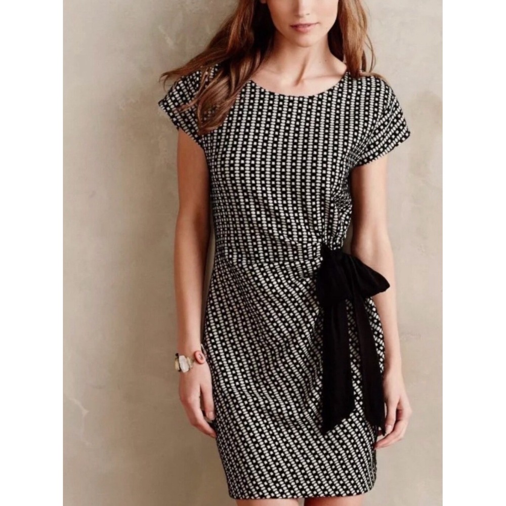 SATURDAY SUNDAY Anthro Isabel Bow Geometric Preppy Short Sleeve Midi Dress Small